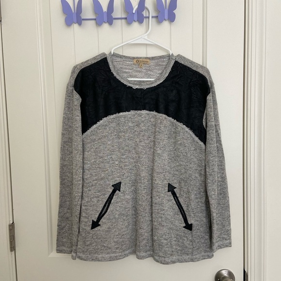 Democracy Tops - Democracy women’s faux leather‎ knit pocket long fall winter sleeve top medium